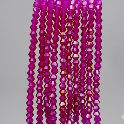 4 MM Piramit Kristal Boncuk Janjanlı Fuşya - No: 11